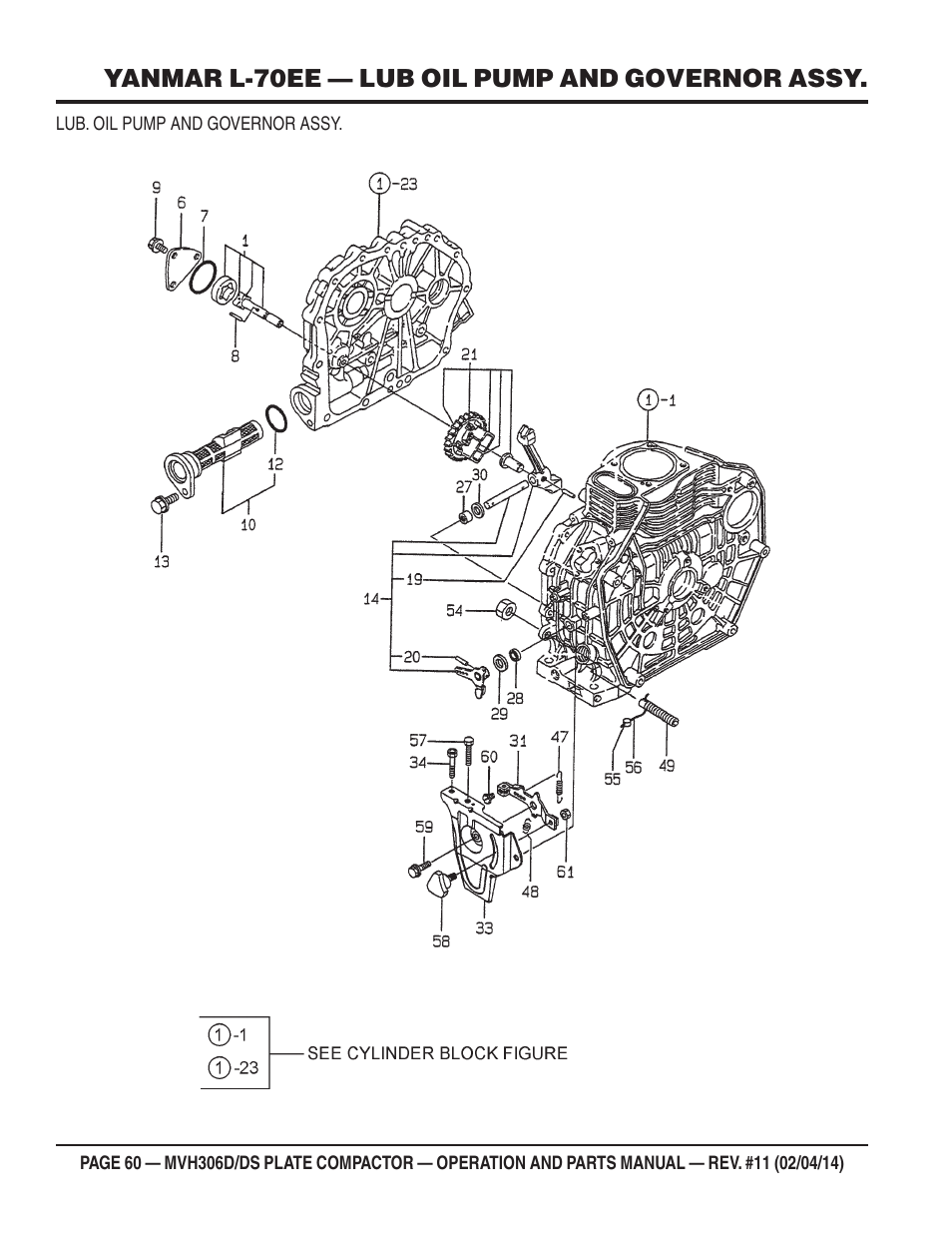 Yanmar l-70ee — lub oil pump and governor assy | Multiquip MVH306DS User Manual | Page 60 / 74