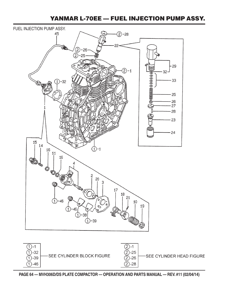 Yanmar l-70ee — fuel injection pump assy | Multiquip MVH306DS User Manual | Page 64 / 74