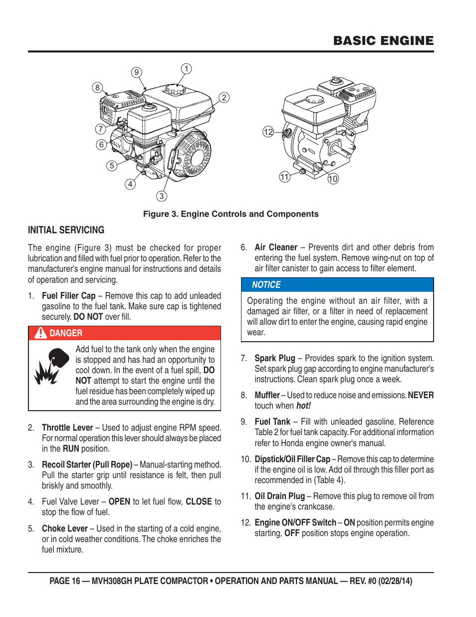 Basic engine | Multiquip MVH308GH User Manual | Page 16 / 86