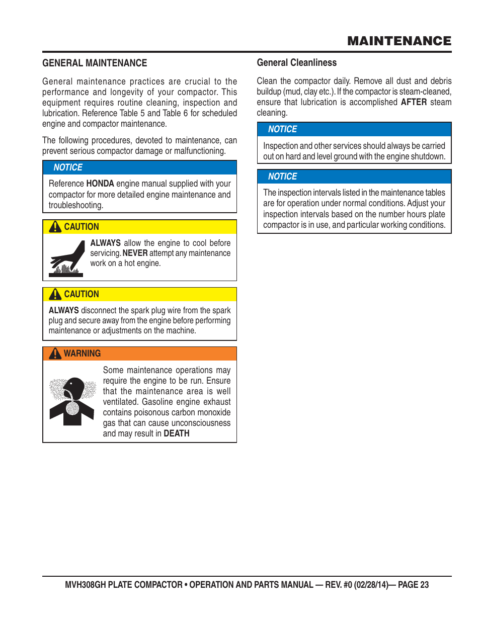 Maintenance | Multiquip MVH308GH User Manual | Page 23 / 86