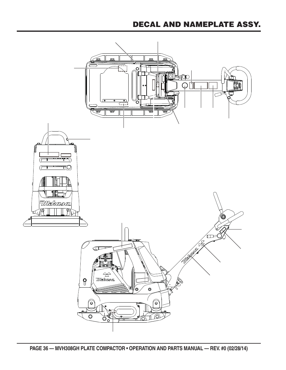 Decal and nameplate assy | Multiquip MVH308GH User Manual | Page 36 / 86