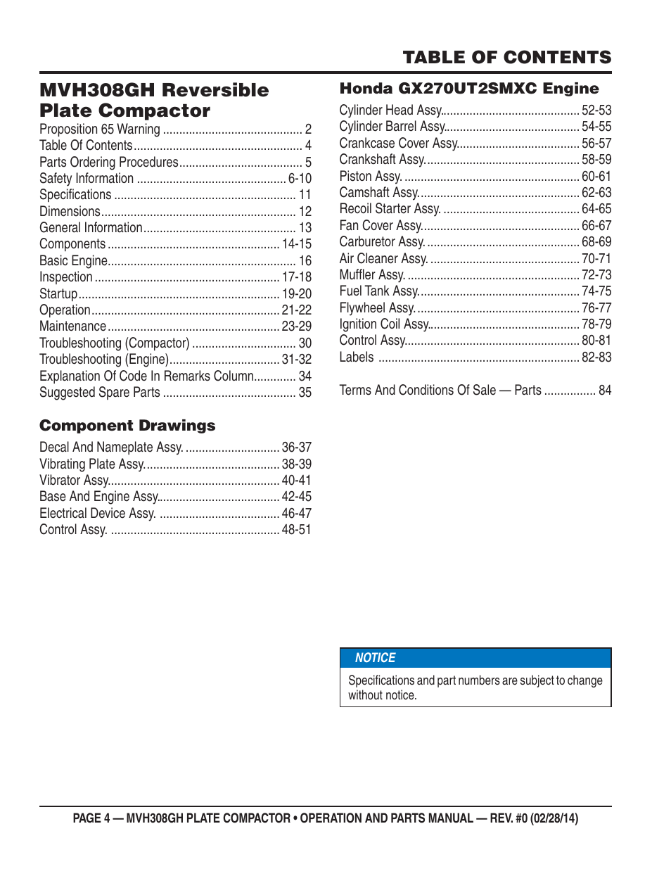 Multiquip MVH308GH User Manual | Page 4 / 86