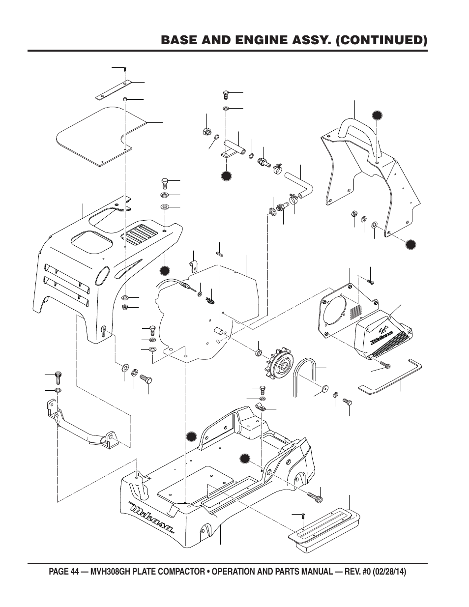 Base and engine assy. (continued) | Multiquip MVH308GH User Manual | Page 44 / 86