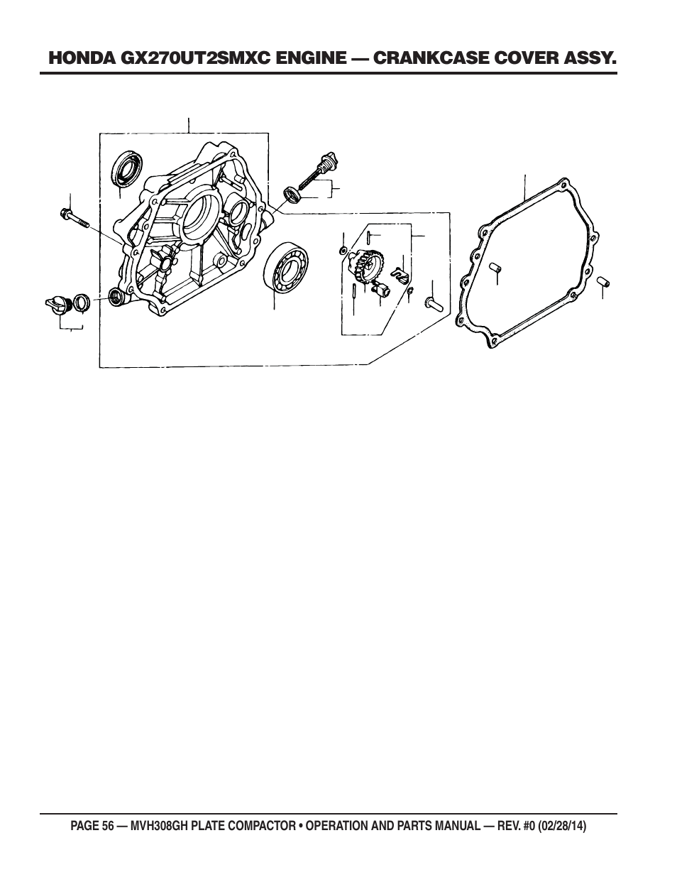 Honda gx270ut2smxc engine — crankcase cover assy | Multiquip MVH308GH User Manual | Page 56 / 86