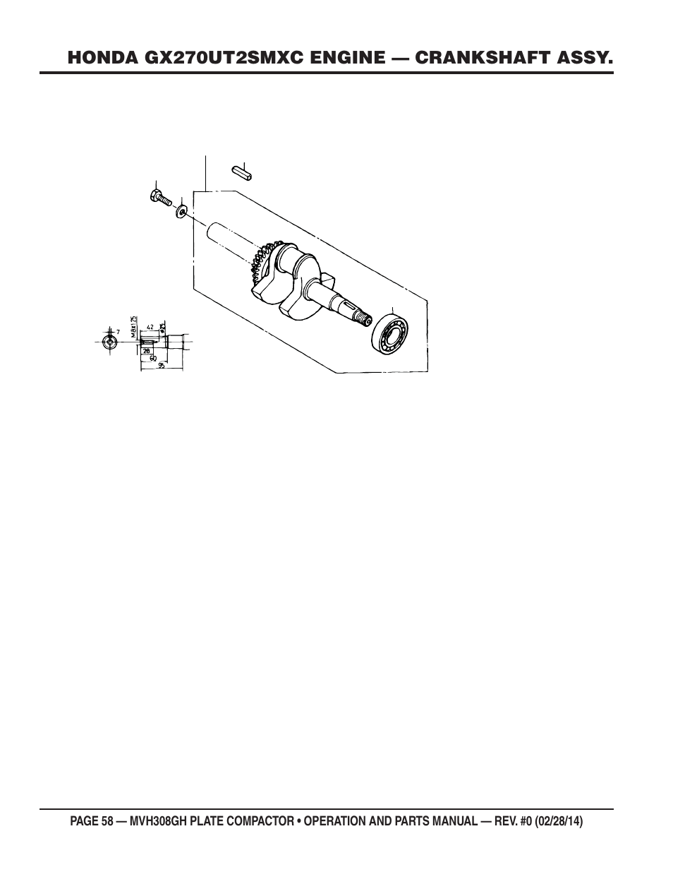 Honda gx270ut2smxc engine — crankshaft assy | Multiquip MVH308GH User Manual | Page 58 / 86