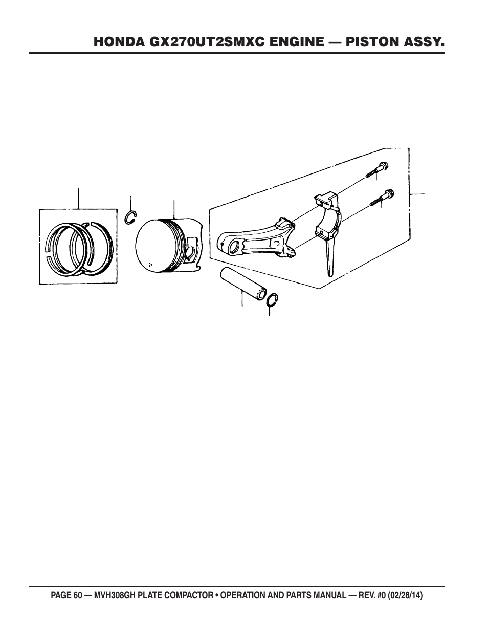 Honda gx270ut2smxc engine — piston assy | Multiquip MVH308GH User Manual | Page 60 / 86