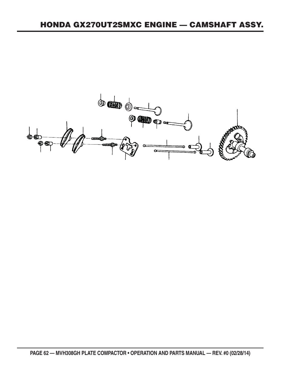 Honda gx270ut2smxc engine — camshaft assy | Multiquip MVH308GH User Manual | Page 62 / 86