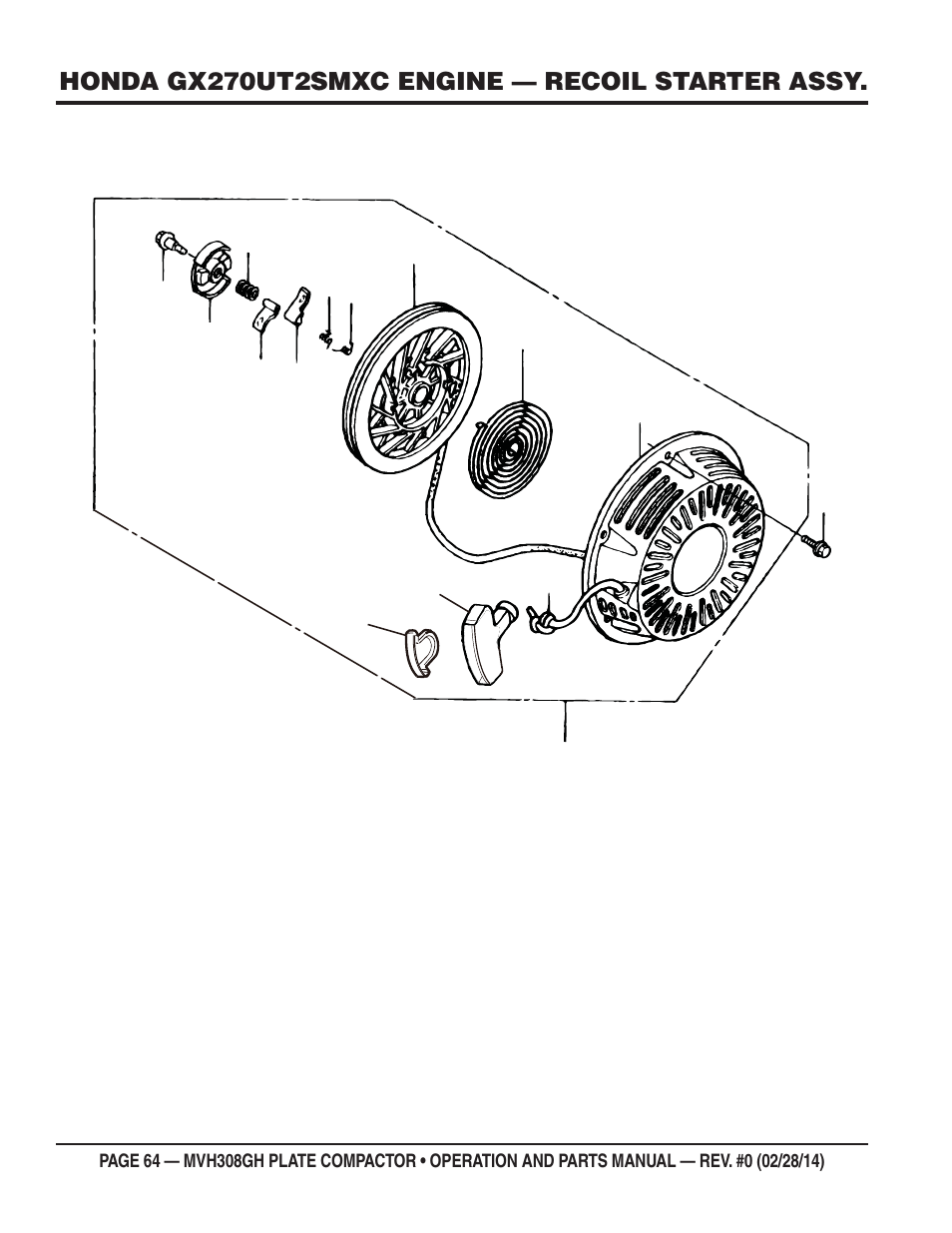 Honda gx270ut2smxc engine — recoil starter assy | Multiquip MVH308GH User Manual | Page 64 / 86