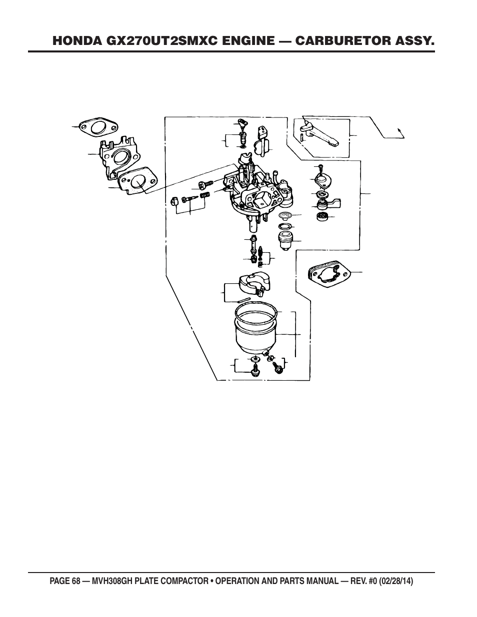 Honda gx270ut2smxc engine — carburetor assy | Multiquip MVH308GH User Manual | Page 68 / 86