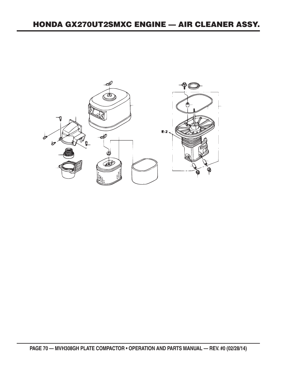 Honda gx270ut2smxc engine — air cleaner assy | Multiquip MVH308GH User Manual | Page 70 / 86