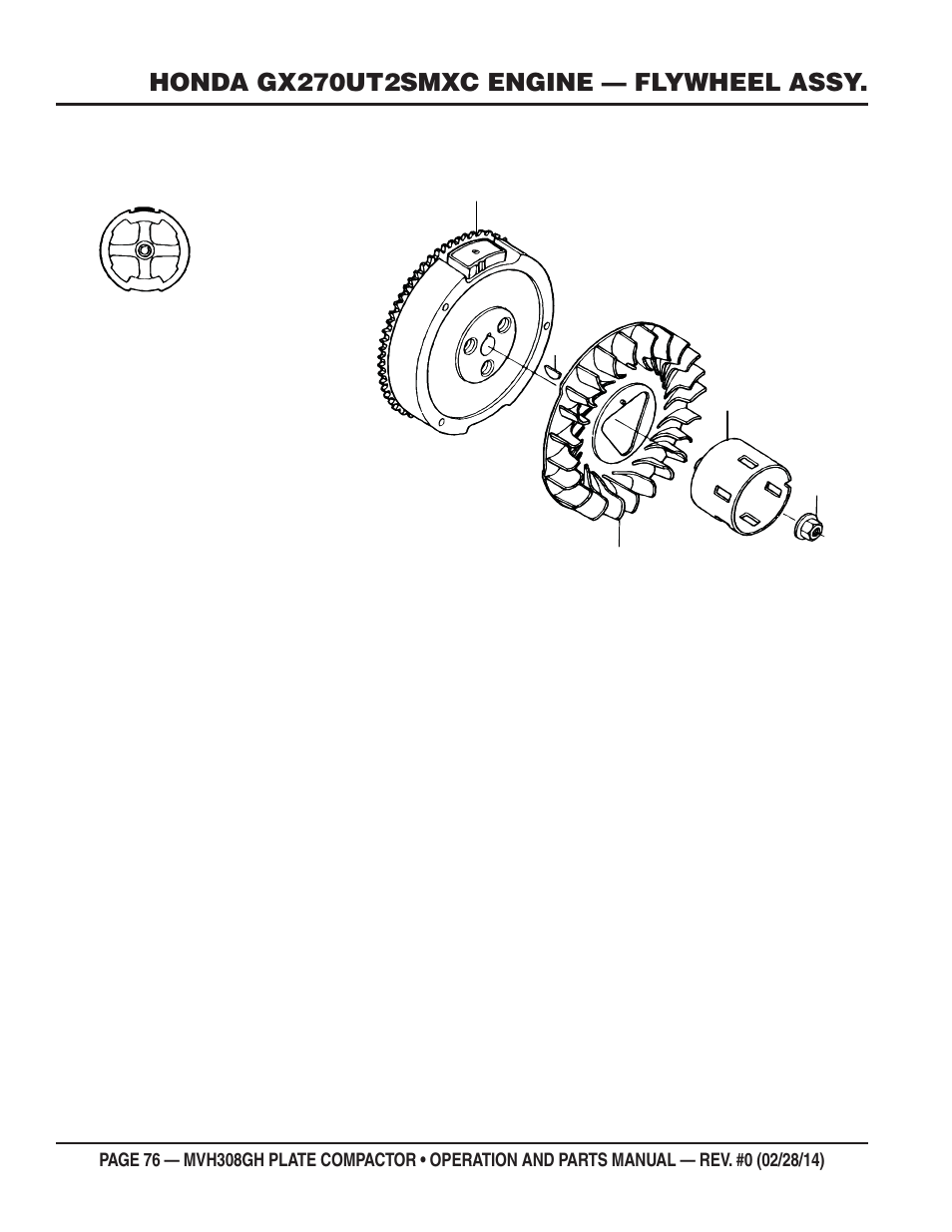Honda gx270ut2smxc engine — flywheel assy | Multiquip MVH308GH User Manual | Page 76 / 86