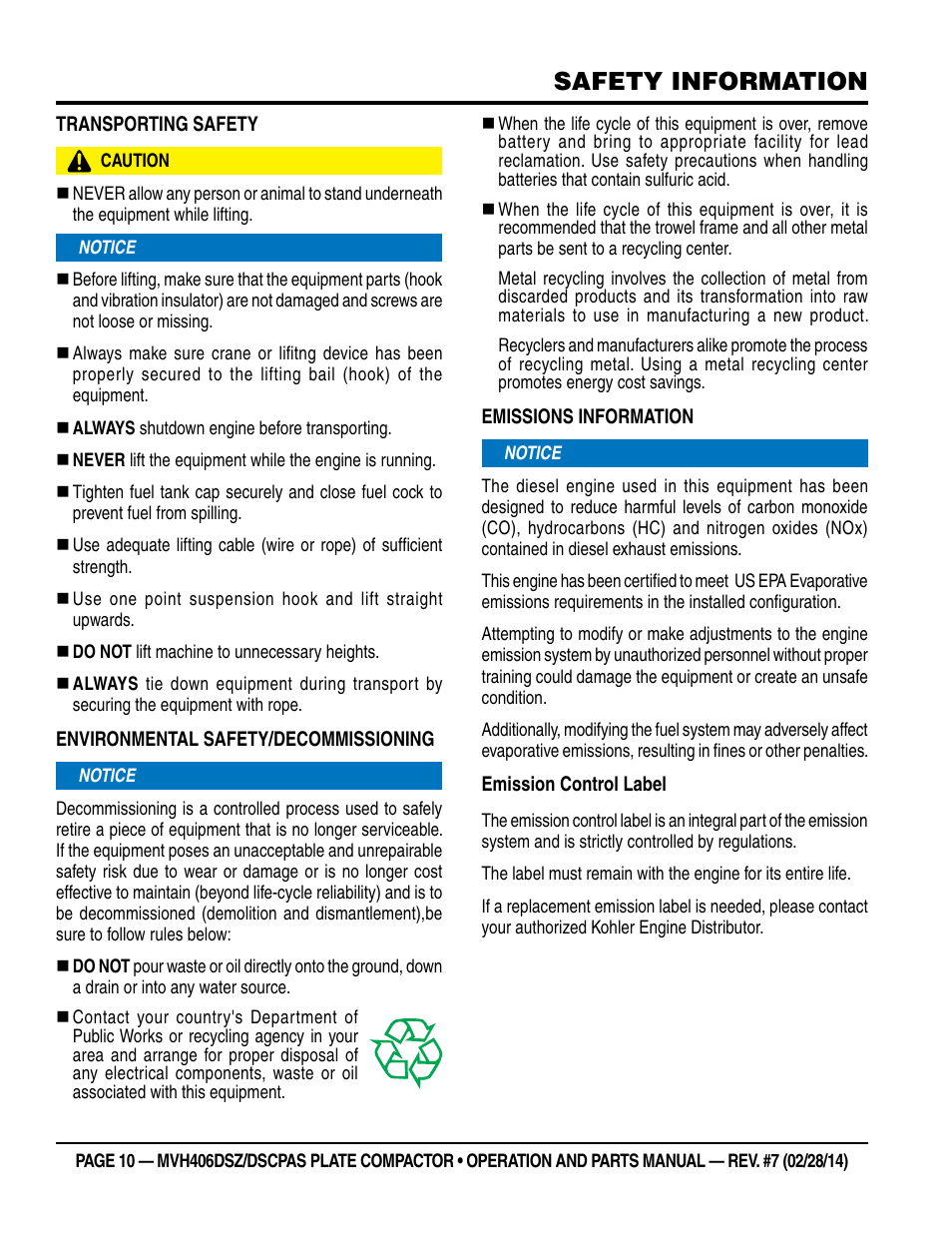 Safety information | Multiquip MVH406DSCP User Manual | Page 10 / 104