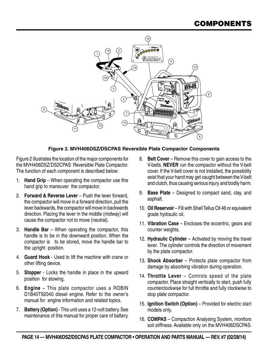 Components, Mvh-406 | Multiquip MVH406DSCP User Manual | Page 14 / 104