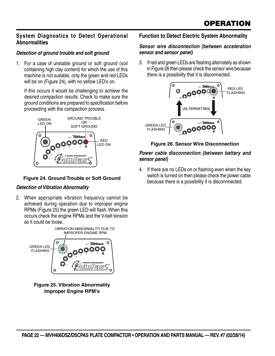 Operation, Function to detect electric system abnormality | Multiquip MVH406DSCP User Manual | Page 22 / 104