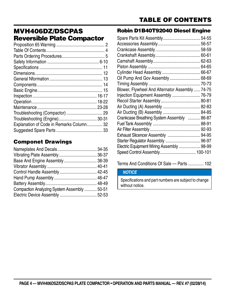 Multiquip MVH406DSCP User Manual | Page 4 / 104
