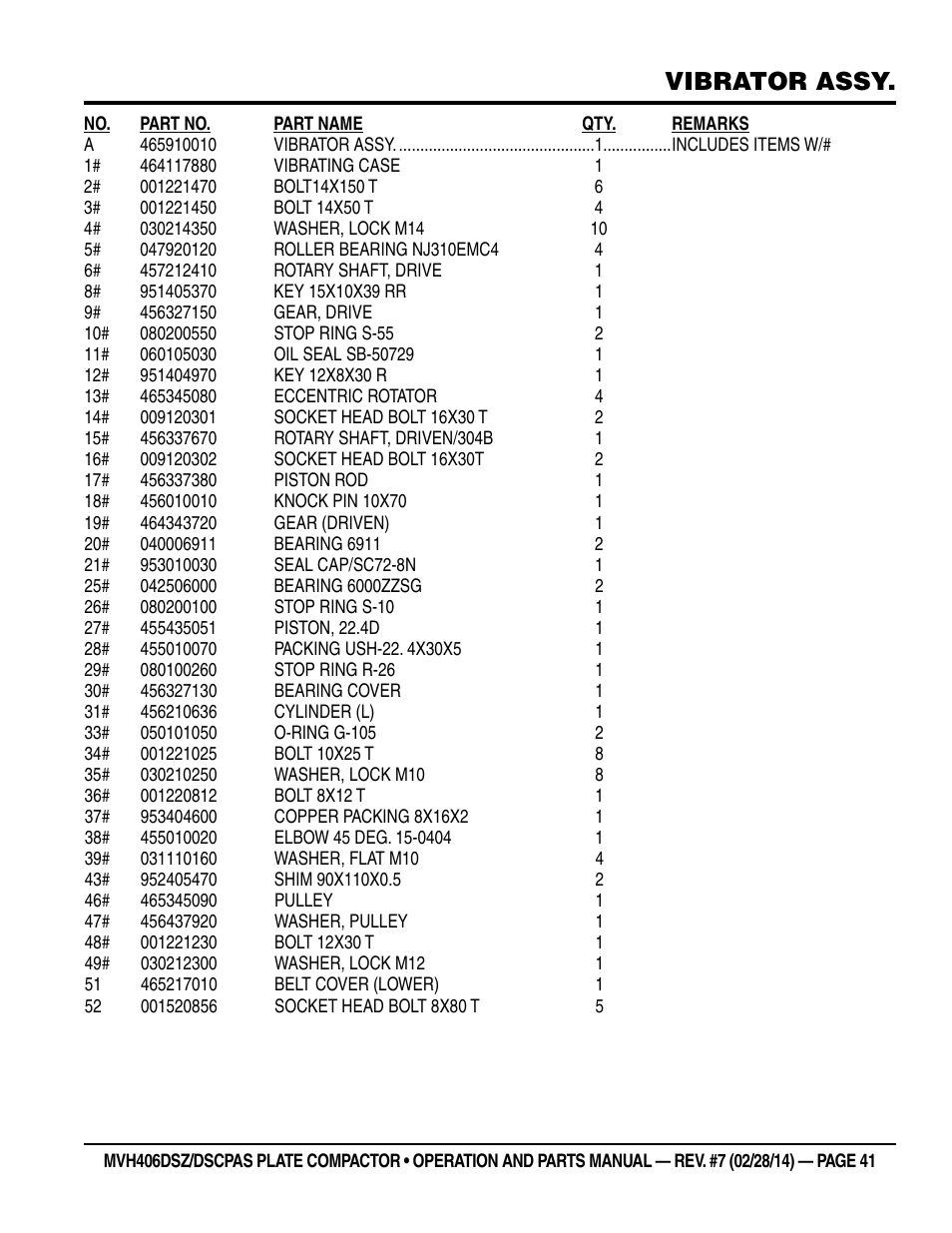 Vibrator assy | Multiquip MVH406DSCP User Manual | Page 41 / 104