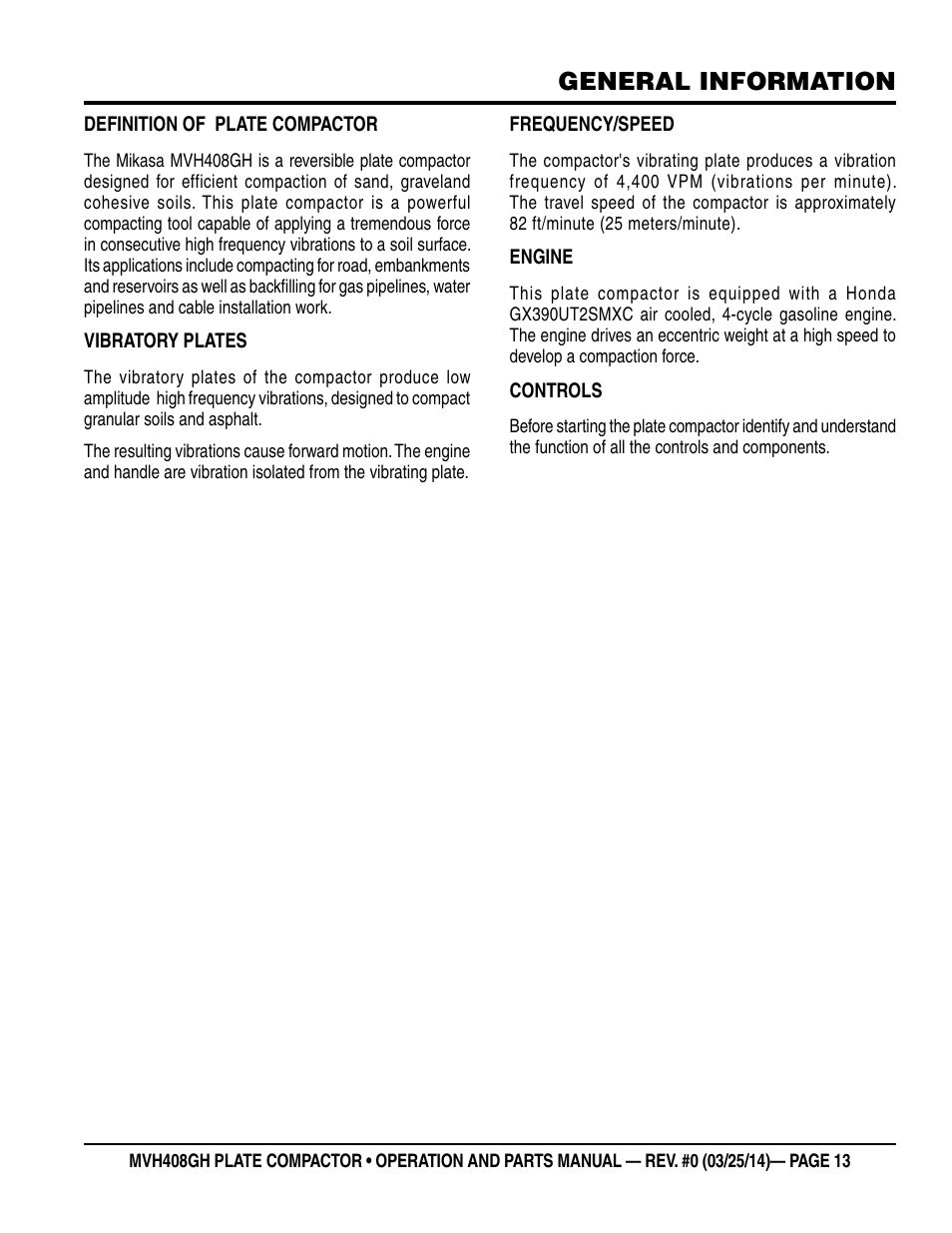General information | Multiquip MVH408GH User Manual | Page 13 / 86