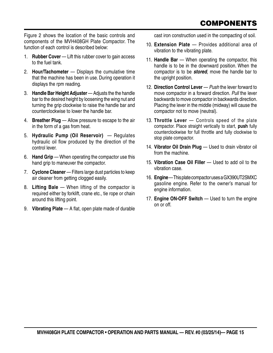 Components | Multiquip MVH408GH User Manual | Page 15 / 86