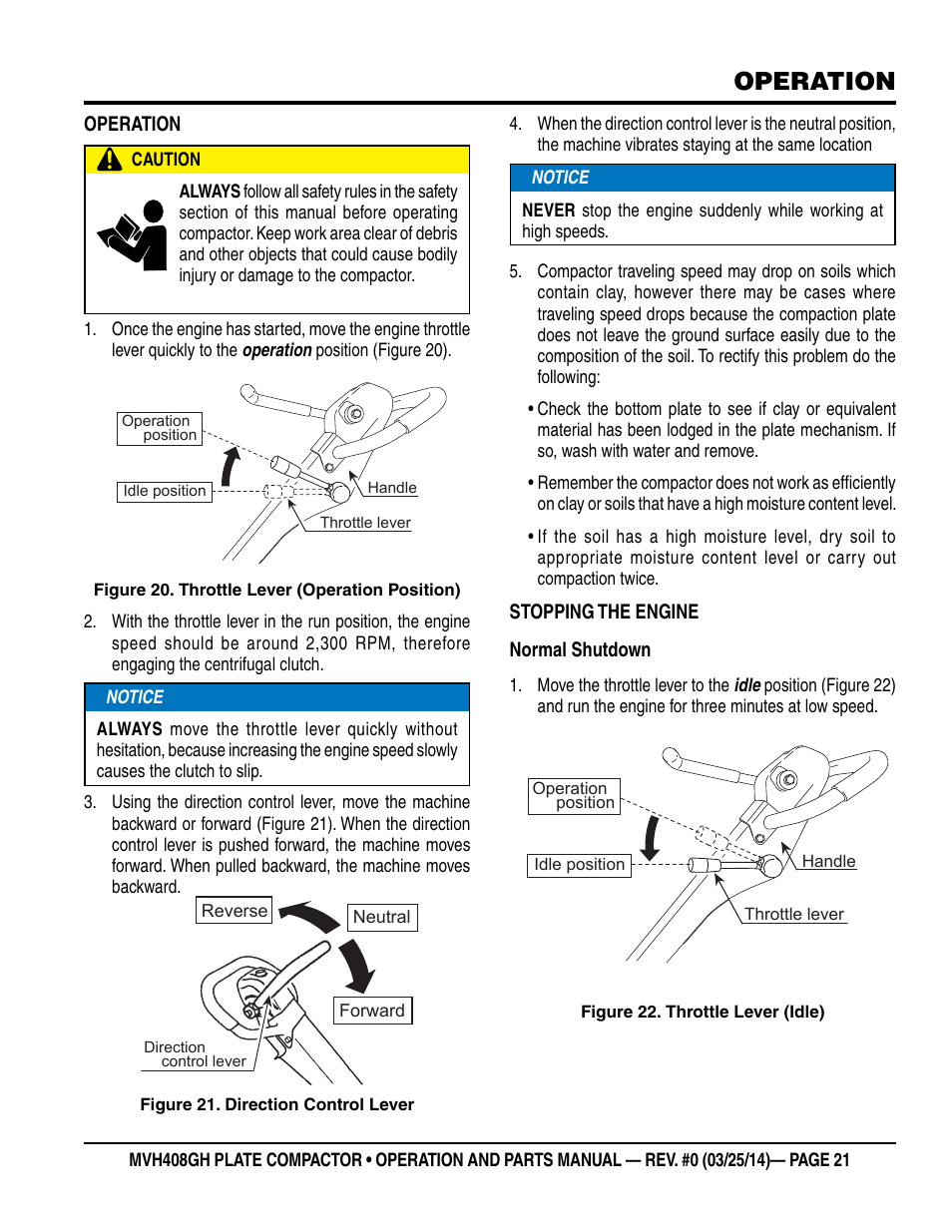 Operation | Multiquip MVH408GH User Manual | Page 21 / 86