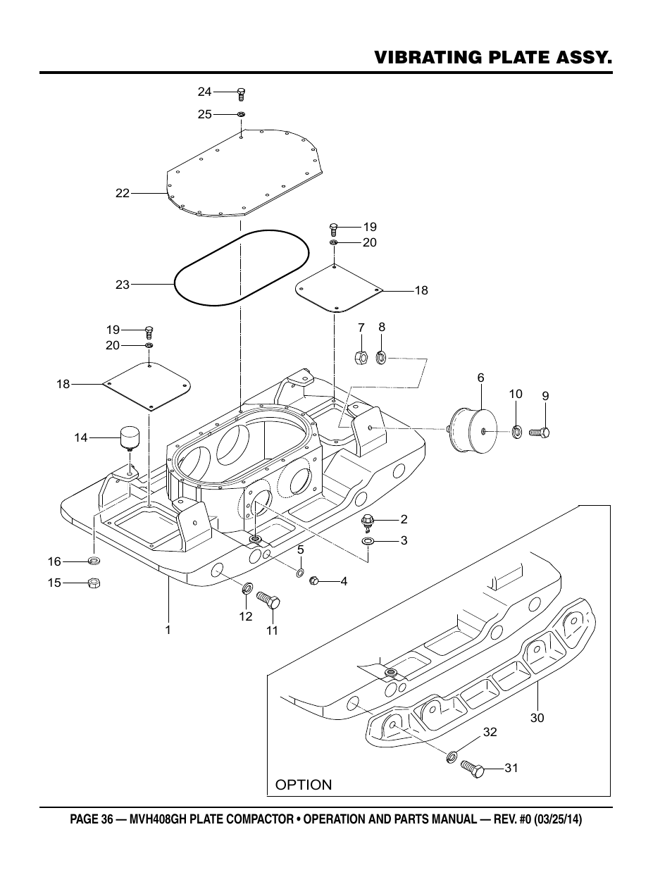 Vibrating plate assy | Multiquip MVH408GH User Manual | Page 36 / 86