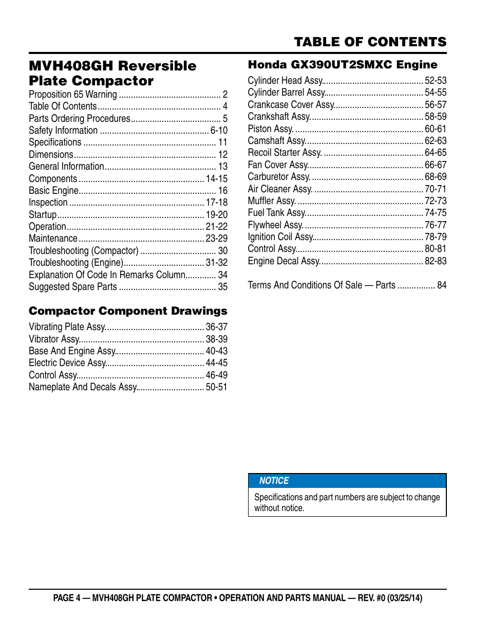 Multiquip MVH408GH User Manual | Page 4 / 86