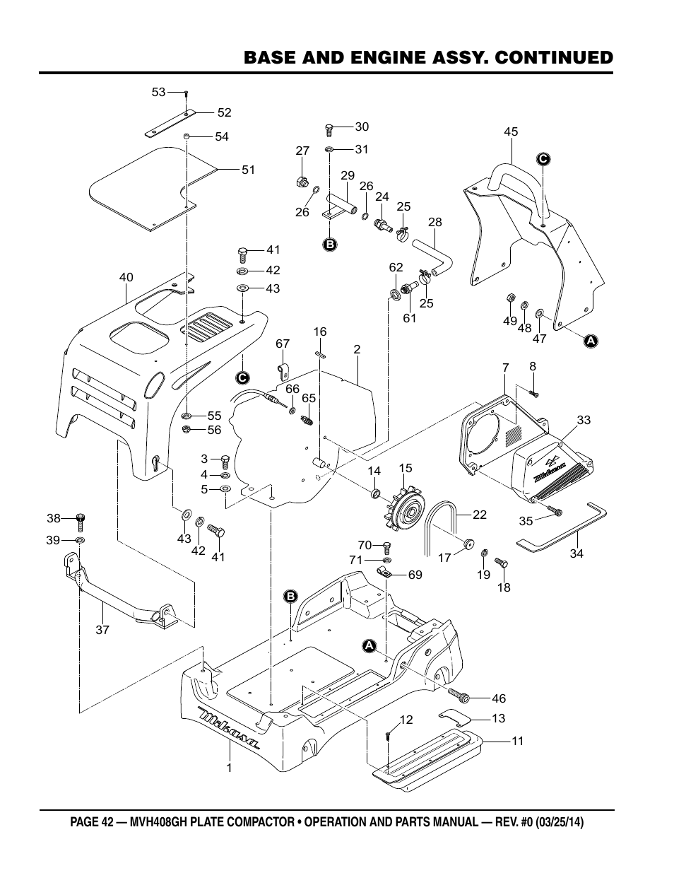 Base and engine assy. continued | Multiquip MVH408GH User Manual | Page 42 / 86