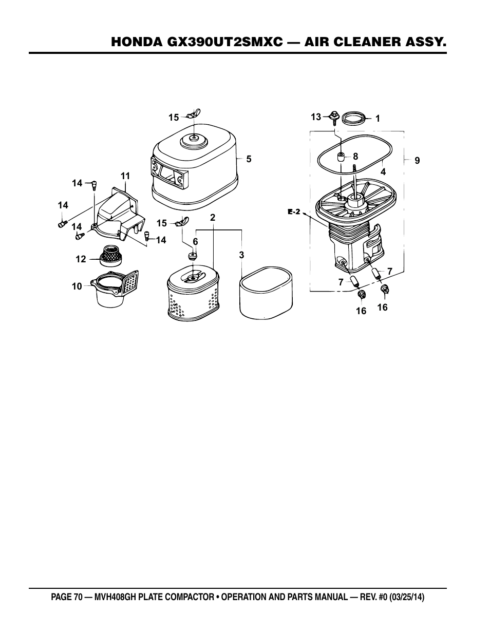 Honda gx390ut2smxc — air cleaner assy | Multiquip MVH408GH User Manual | Page 70 / 86