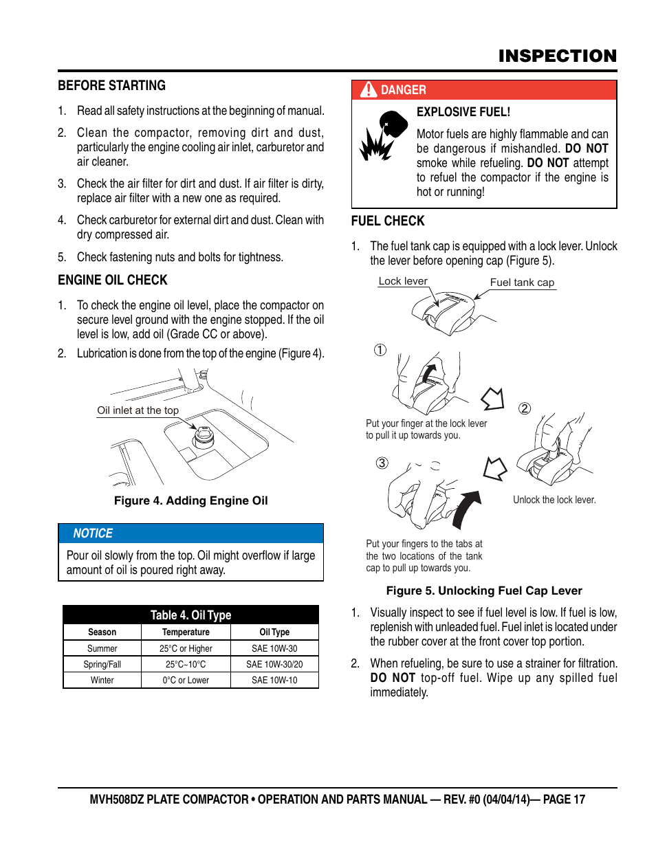 Inspection | Multiquip MVH508DZ User Manual | Page 17 / 100