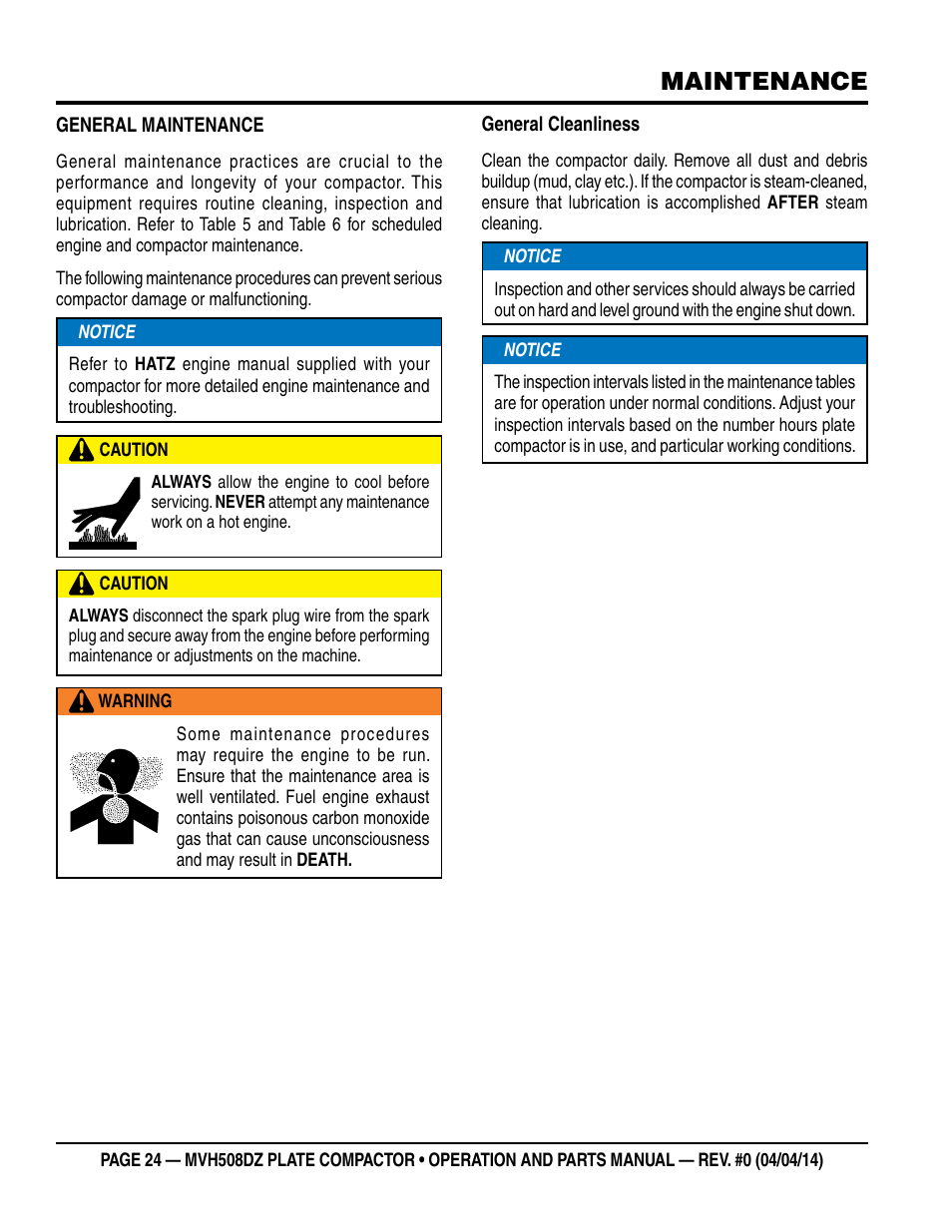 Maintenance | Multiquip MVH508DZ User Manual | Page 24 / 100