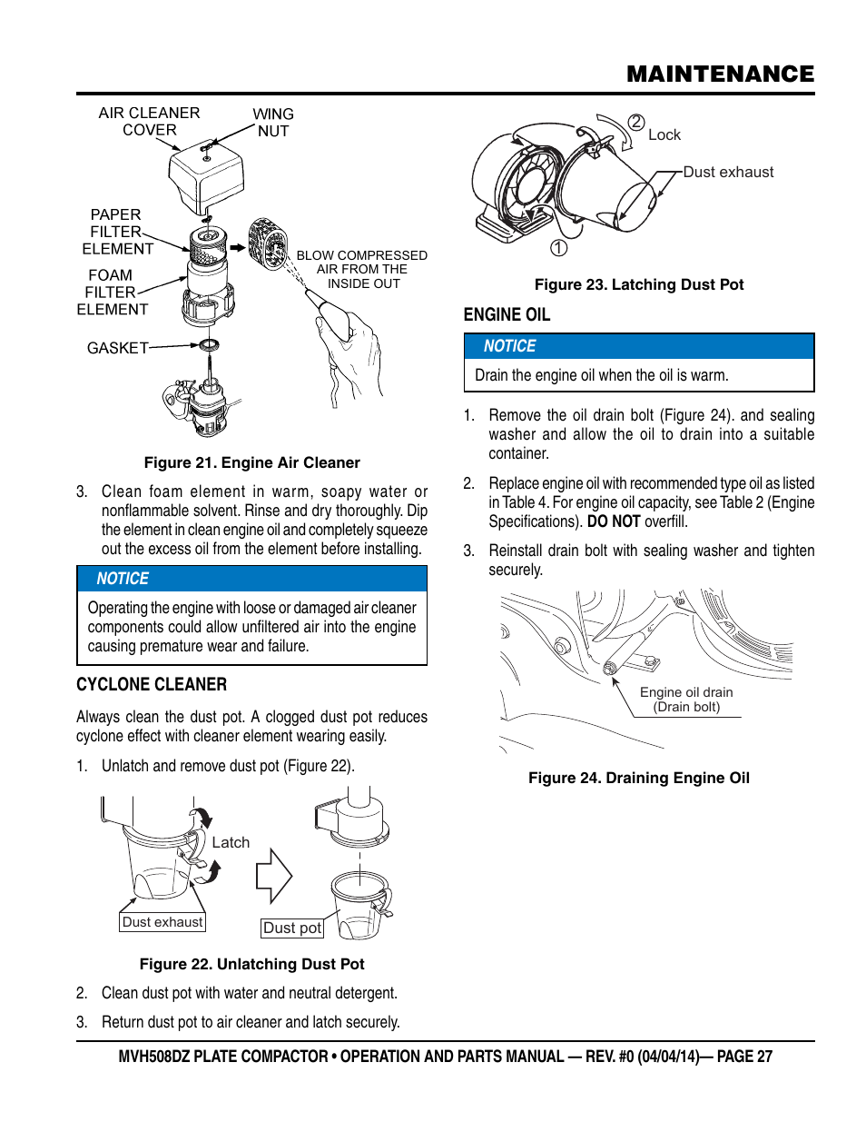 Maintenance | Multiquip MVH508DZ User Manual | Page 27 / 100