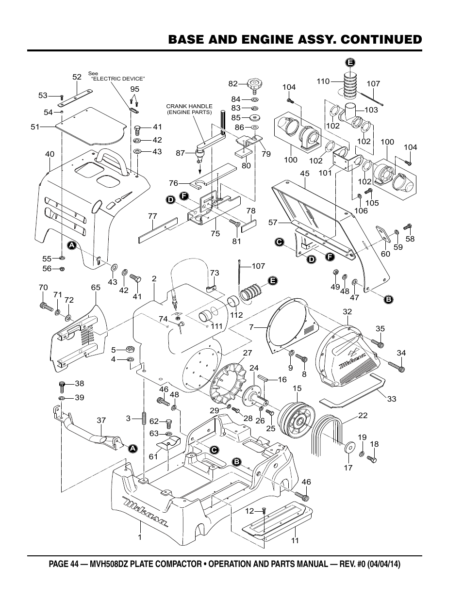 Base and engine assy. continued | Multiquip MVH508DZ User Manual | Page 44 / 100
