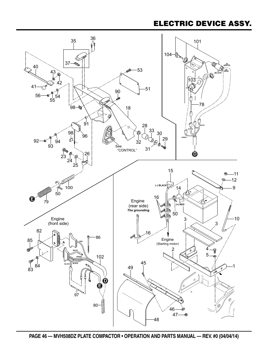 Electric device assy | Multiquip MVH508DZ User Manual | Page 46 / 100