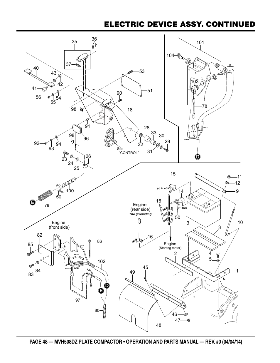 Electric device assy. continued | Multiquip MVH508DZ User Manual | Page 48 / 100