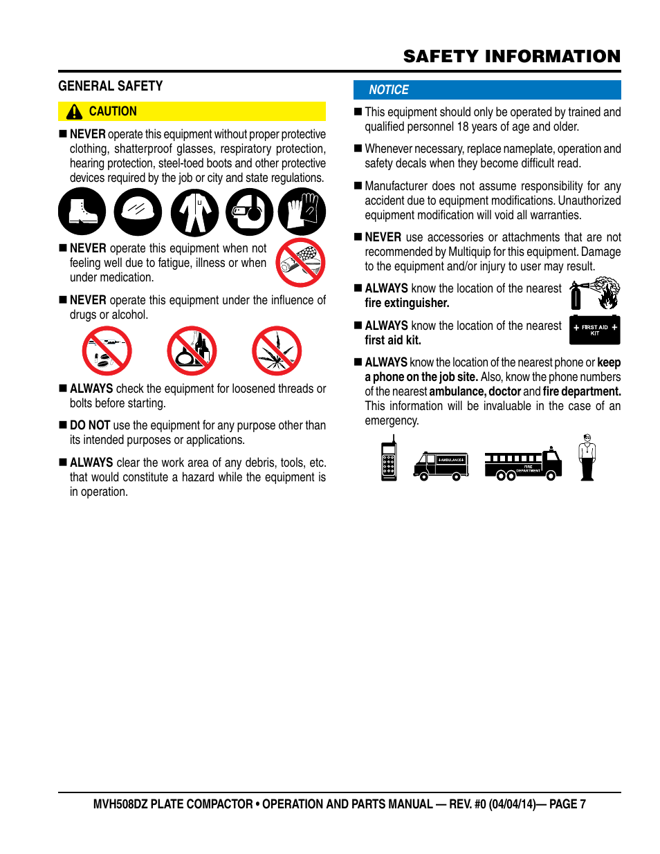 Safety information | Multiquip MVH508DZ User Manual | Page 7 / 100
