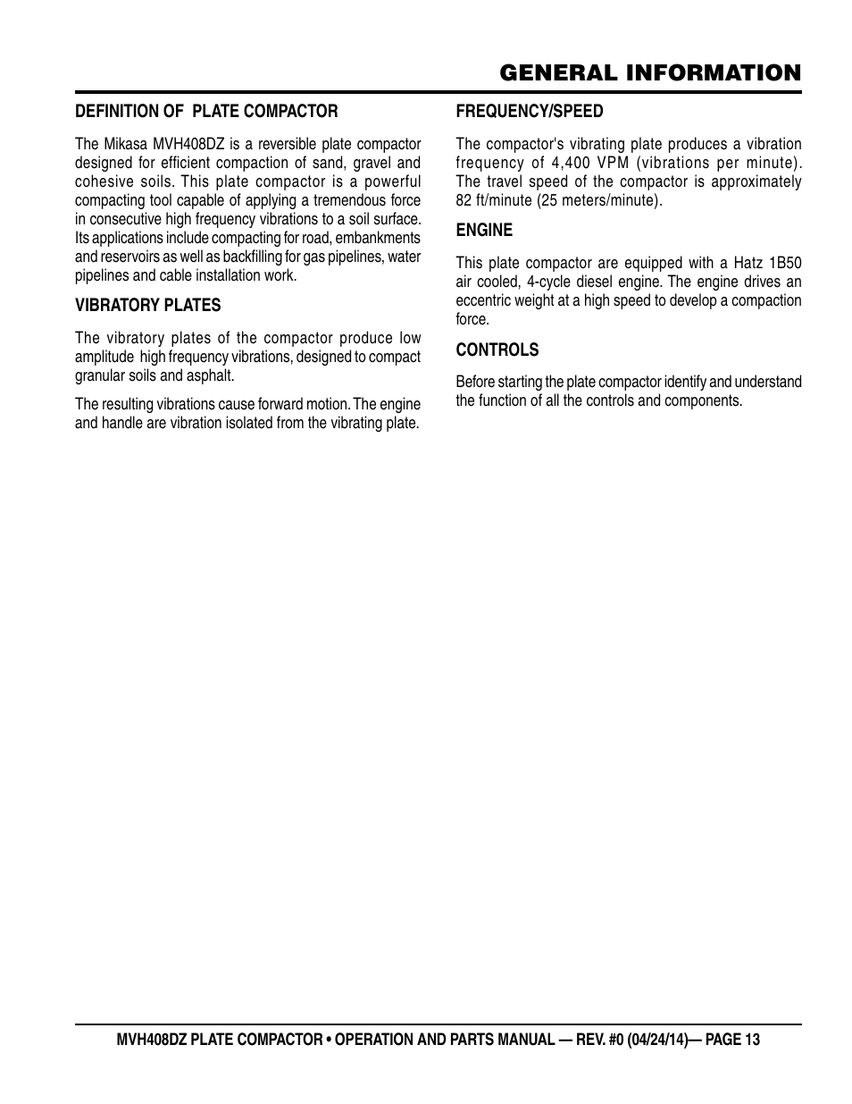 General information | Multiquip MVH408DZ User Manual | Page 13 / 108