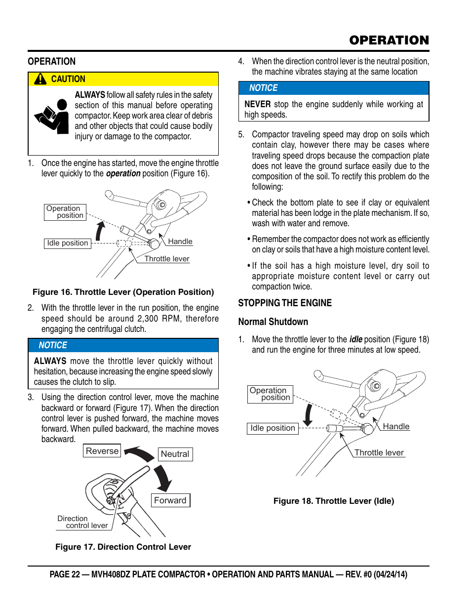 Operation | Multiquip MVH408DZ User Manual | Page 22 / 108