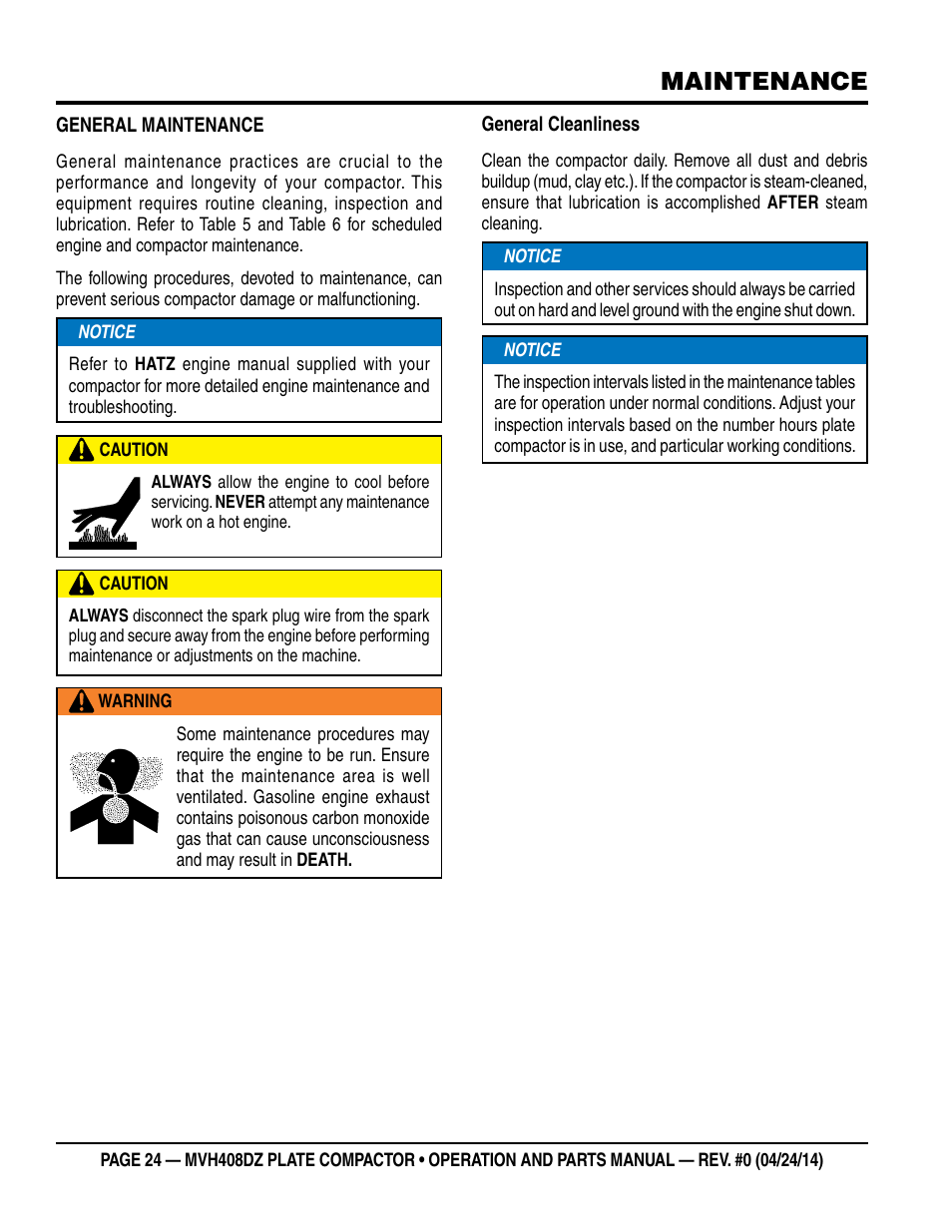 Maintenance | Multiquip MVH408DZ User Manual | Page 24 / 108