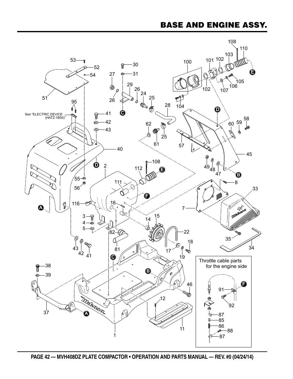 Base and engine assy | Multiquip MVH408DZ User Manual | Page 42 / 108