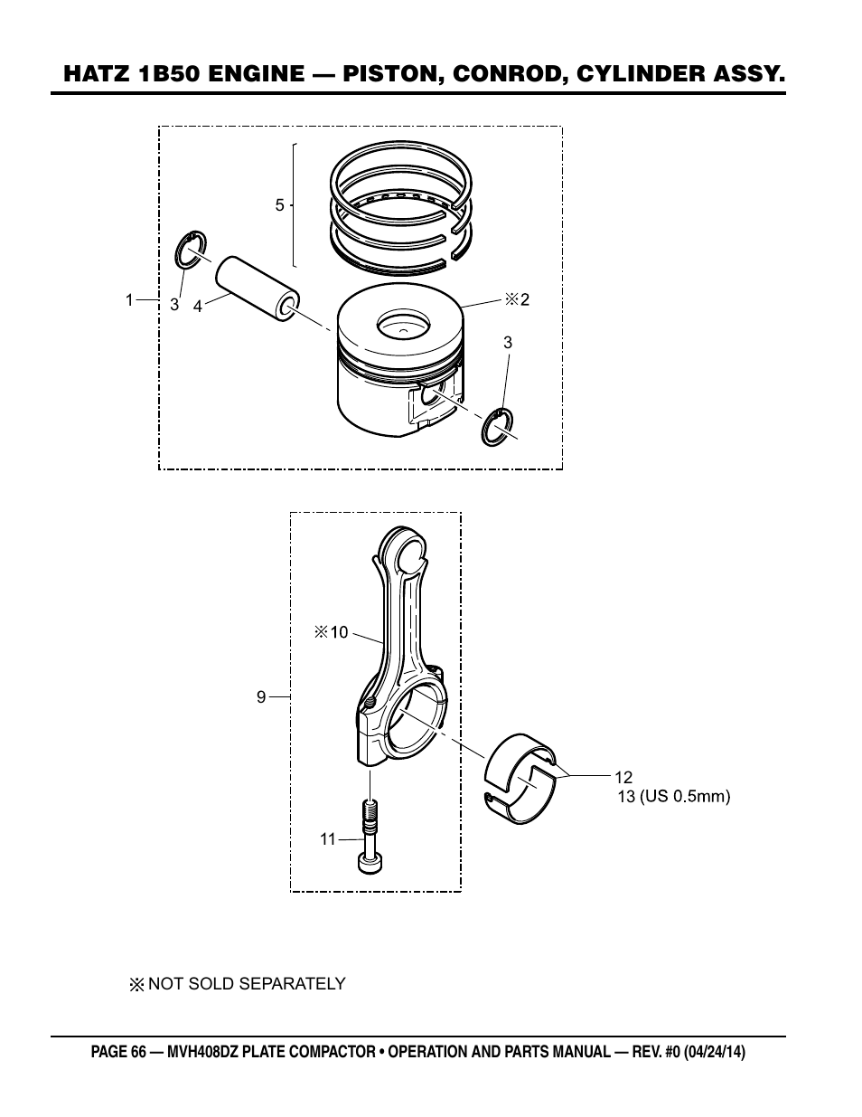 Hatz 1b50 engine — piston, conrod, cylinder assy | Multiquip MVH408DZ User Manual | Page 66 / 108