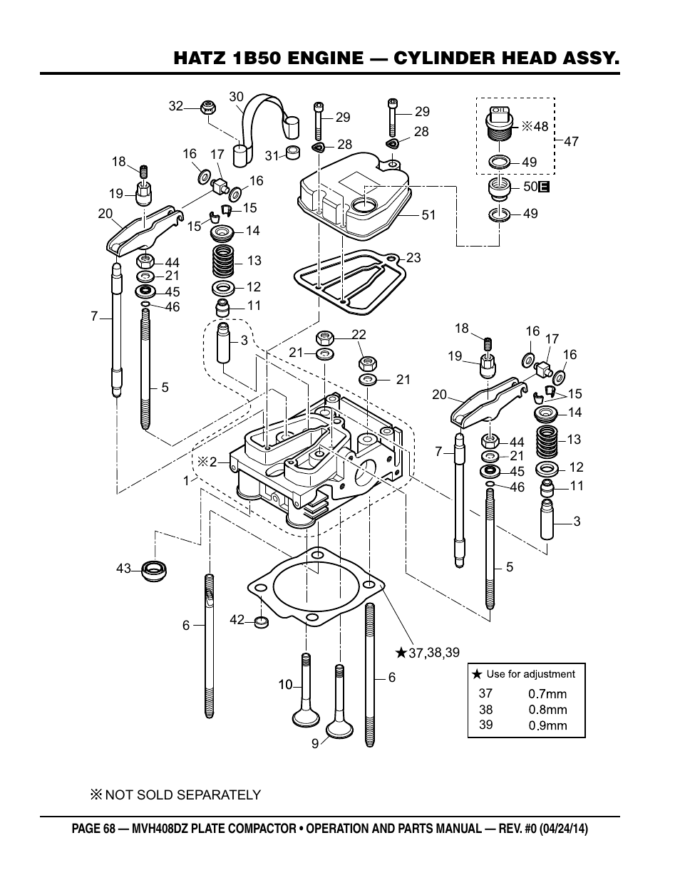 Hatz 1b50 engine — cylinder head assy | Multiquip MVH408DZ User Manual | Page 68 / 108