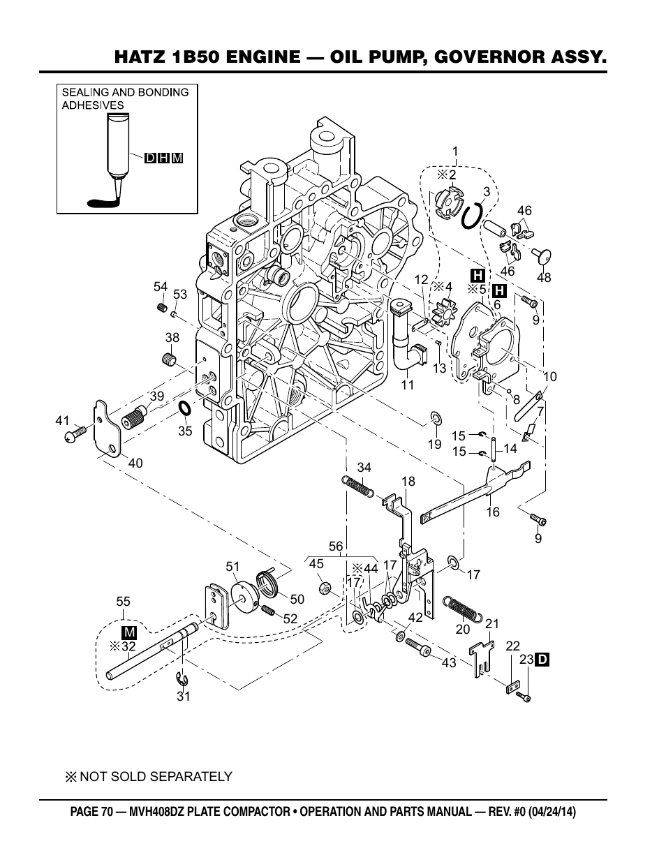 Hatz 1b50 engine — oil pump, governor assy | Multiquip MVH408DZ User Manual | Page 70 / 108