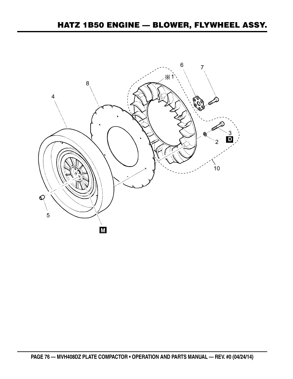 Hatz 1b50 engine — blower, flywheel assy | Multiquip MVH408DZ User Manual | Page 76 / 108