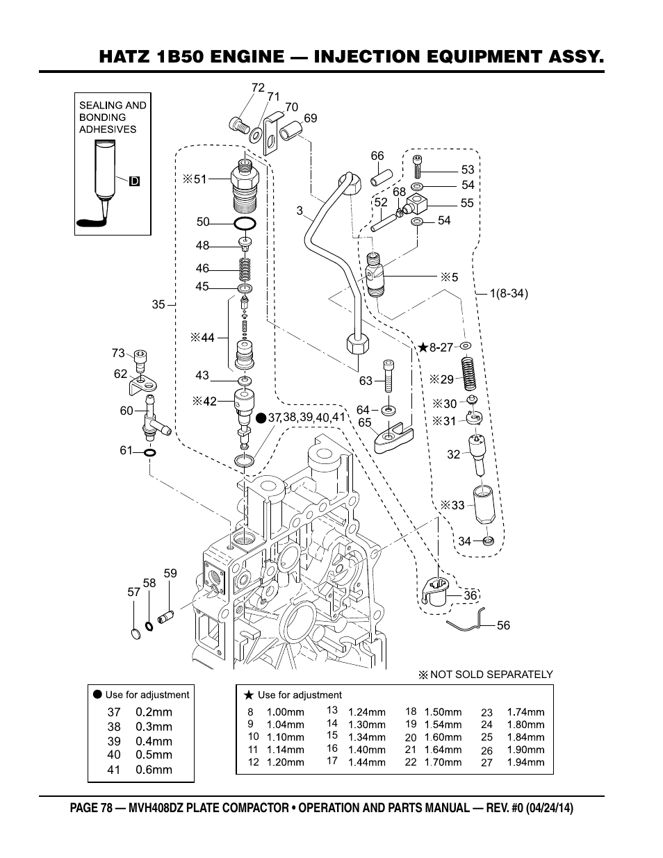 Hatz 1b50 engine — injection equipment assy | Multiquip MVH408DZ User Manual | Page 78 / 108