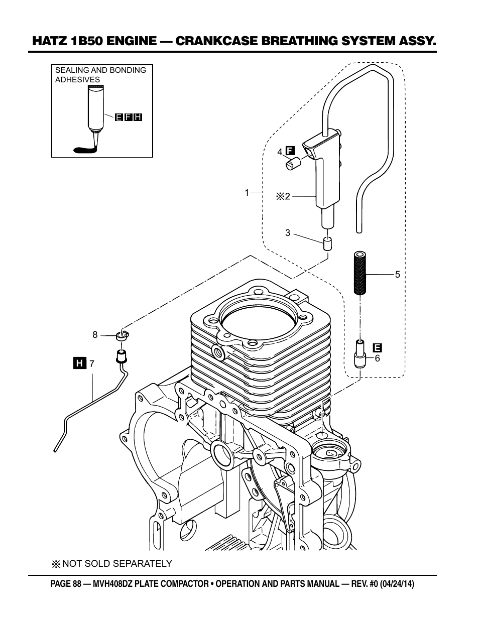 Hatz 1b50 engine — crankcase breathing system assy | Multiquip MVH408DZ User Manual | Page 88 / 108