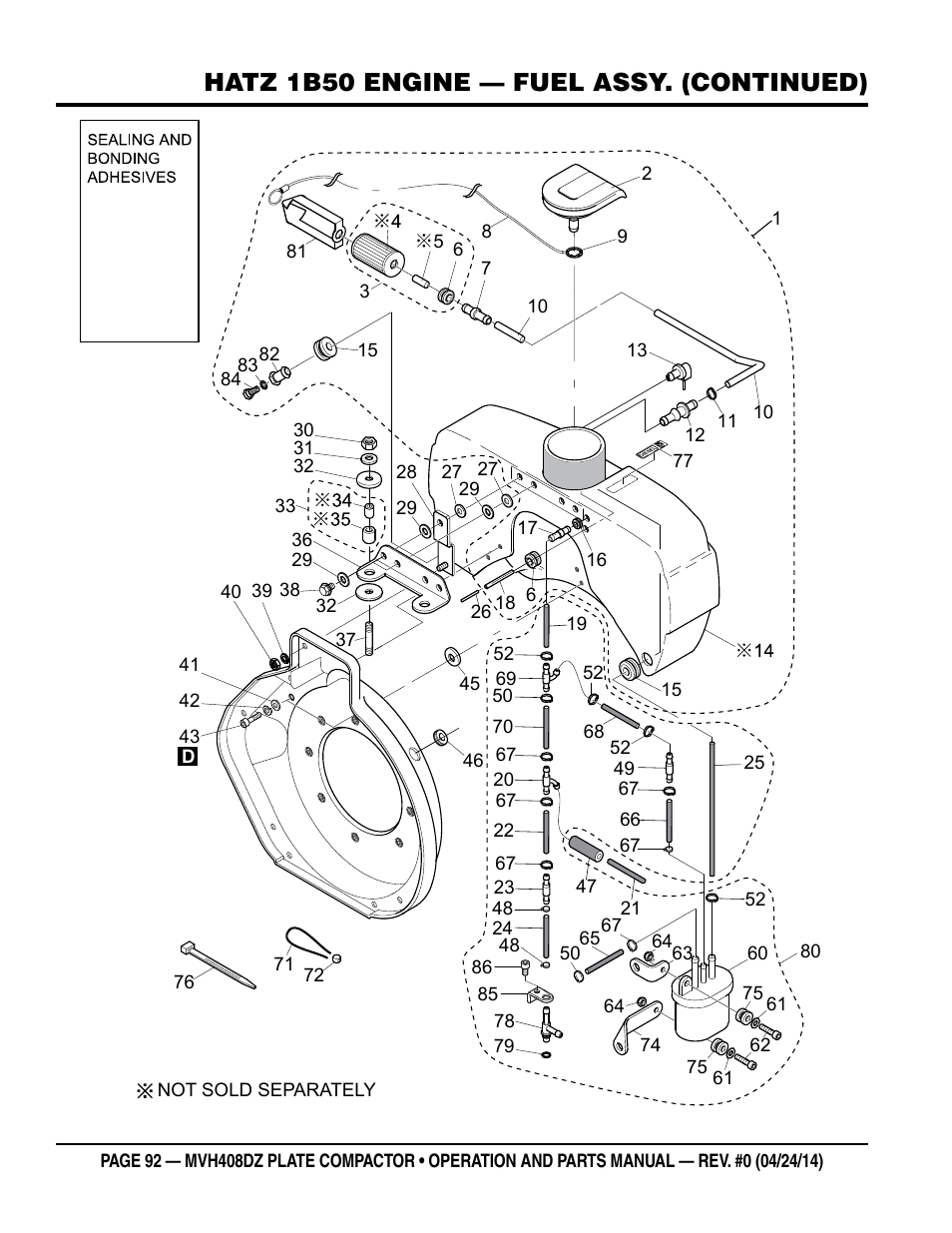Hatz 1b50 engine — fuel assy. (continued) | Multiquip MVH408DZ User Manual | Page 92 / 108