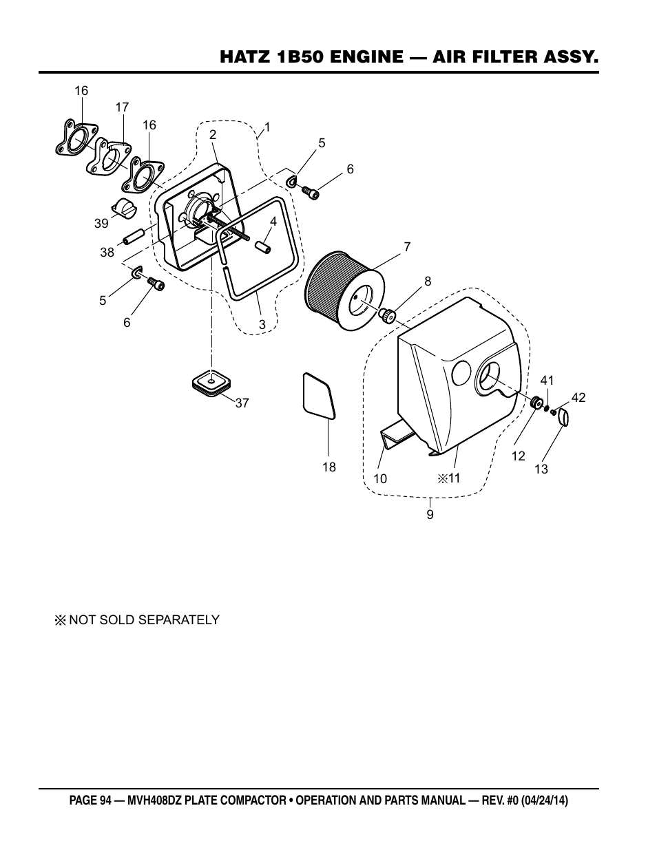 Hatz 1b50 engine — air filter assy | Multiquip MVH408DZ User Manual | Page 94 / 108