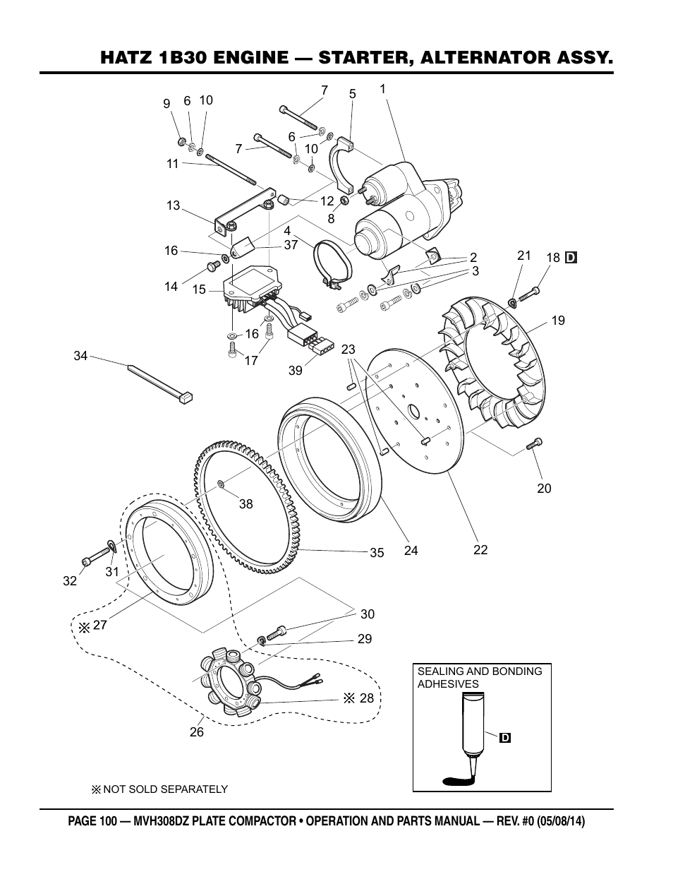 Hatz 1b30 engine — starter, alternator assy | Multiquip MVH308DZ User Manual | Page 100 / 110