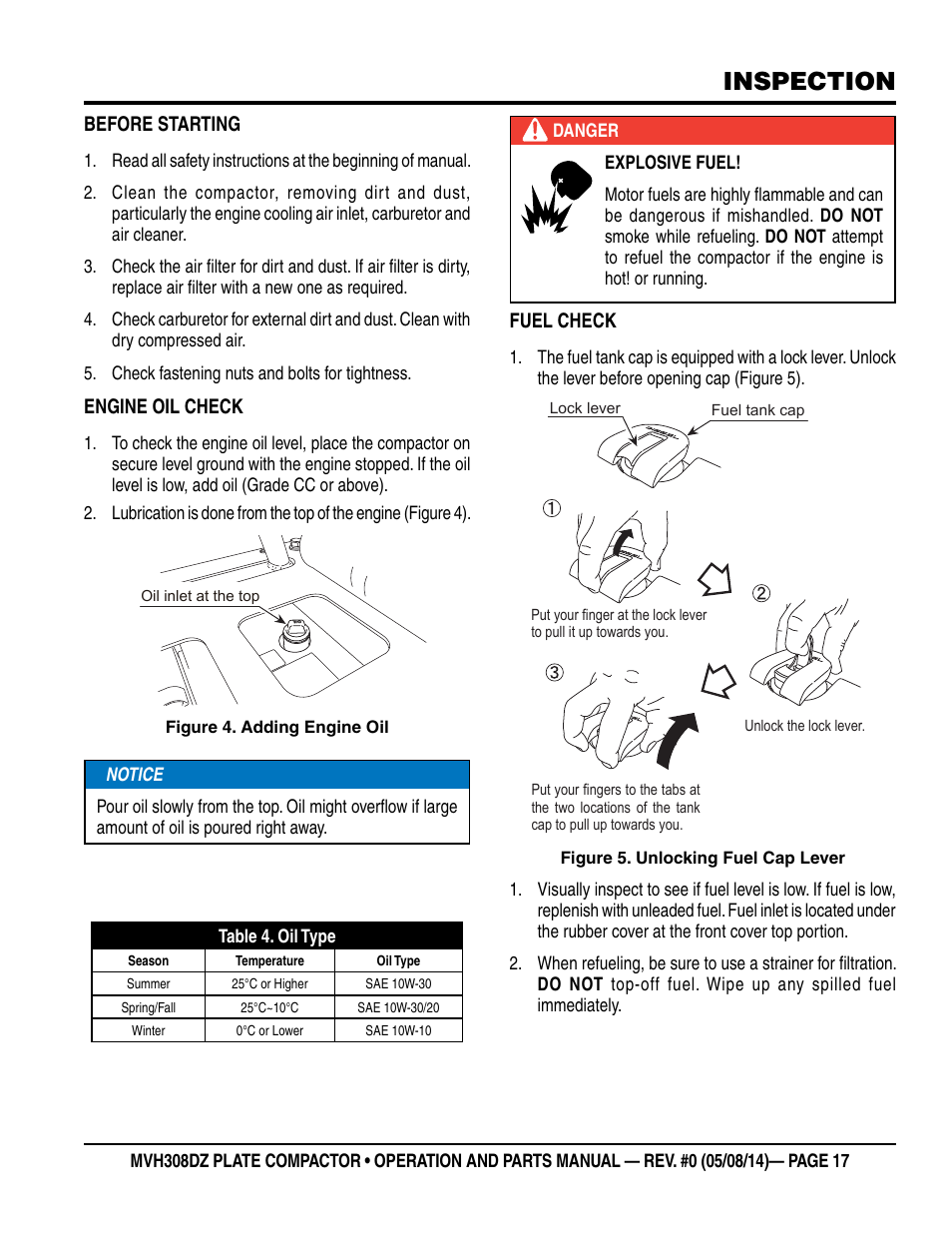 Inspection | Multiquip MVH308DZ User Manual | Page 17 / 110