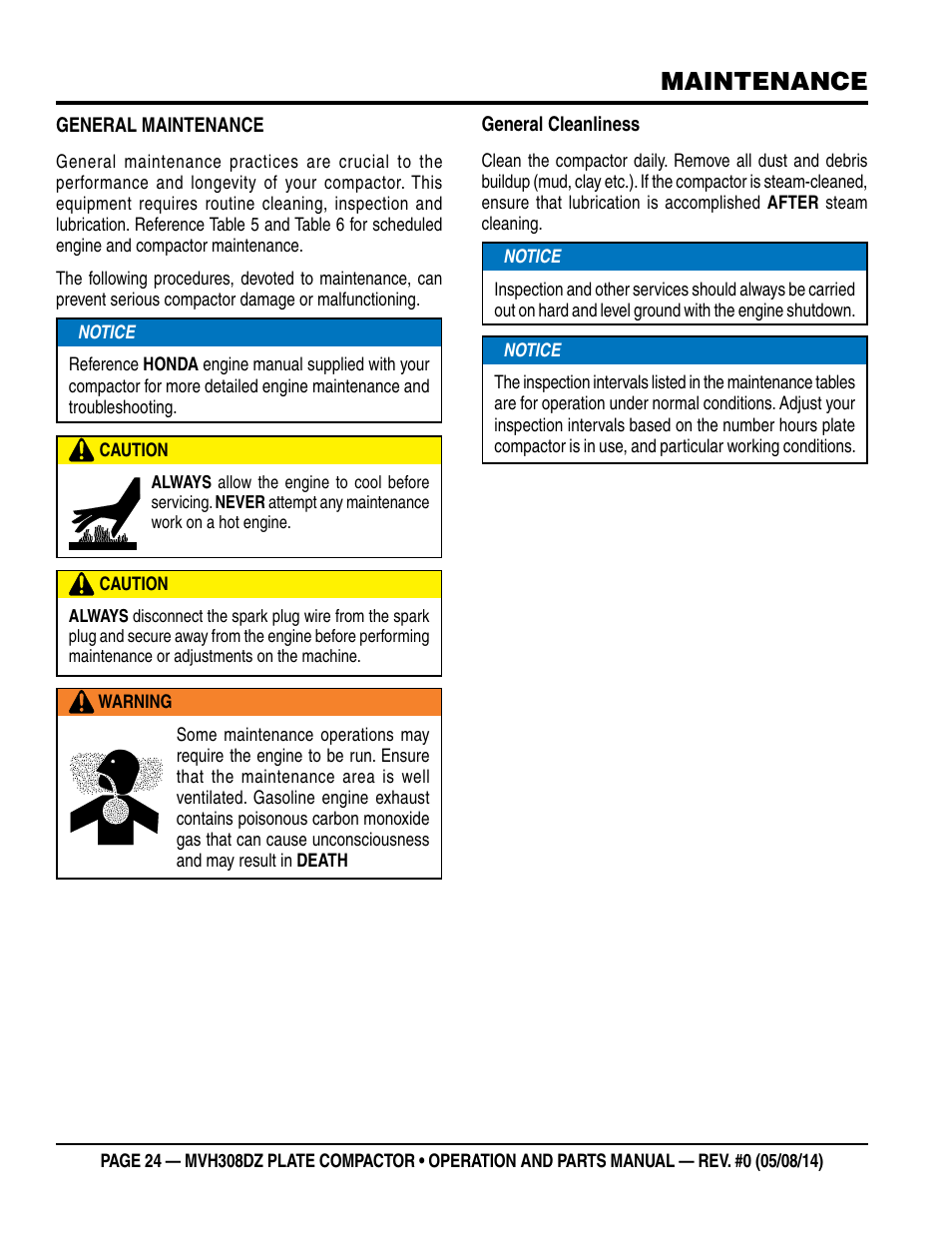 Maintenance | Multiquip MVH308DZ User Manual | Page 24 / 110