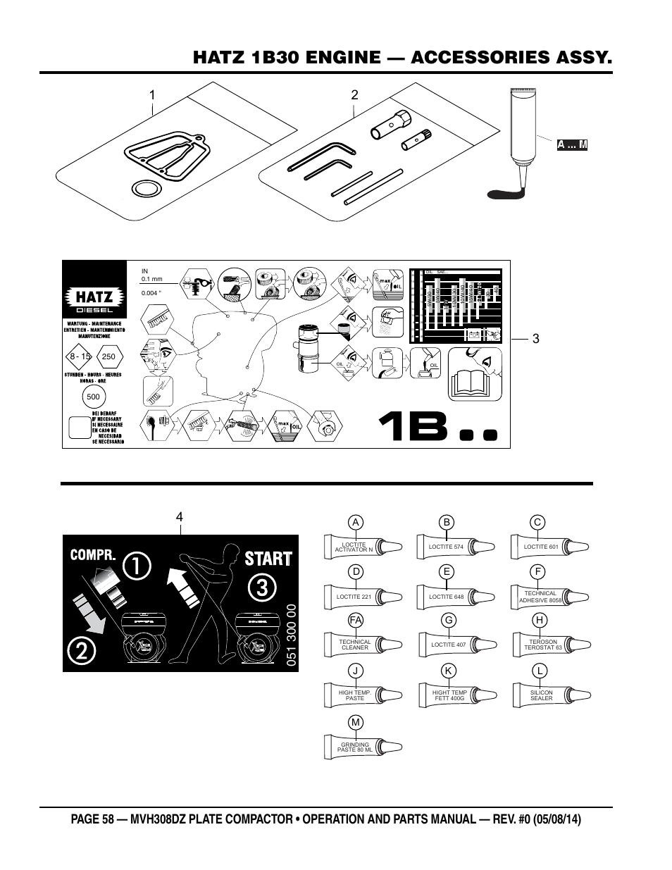 Hatz 1b30 engine — accessories assy, Jk l | Multiquip MVH308DZ User Manual | Page 58 / 110